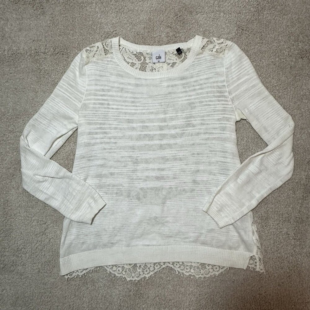 Cabi Sweater Women's XS White Cream Sophia Lace Back Sweater Feminine 5005 - Picture 13 of 14